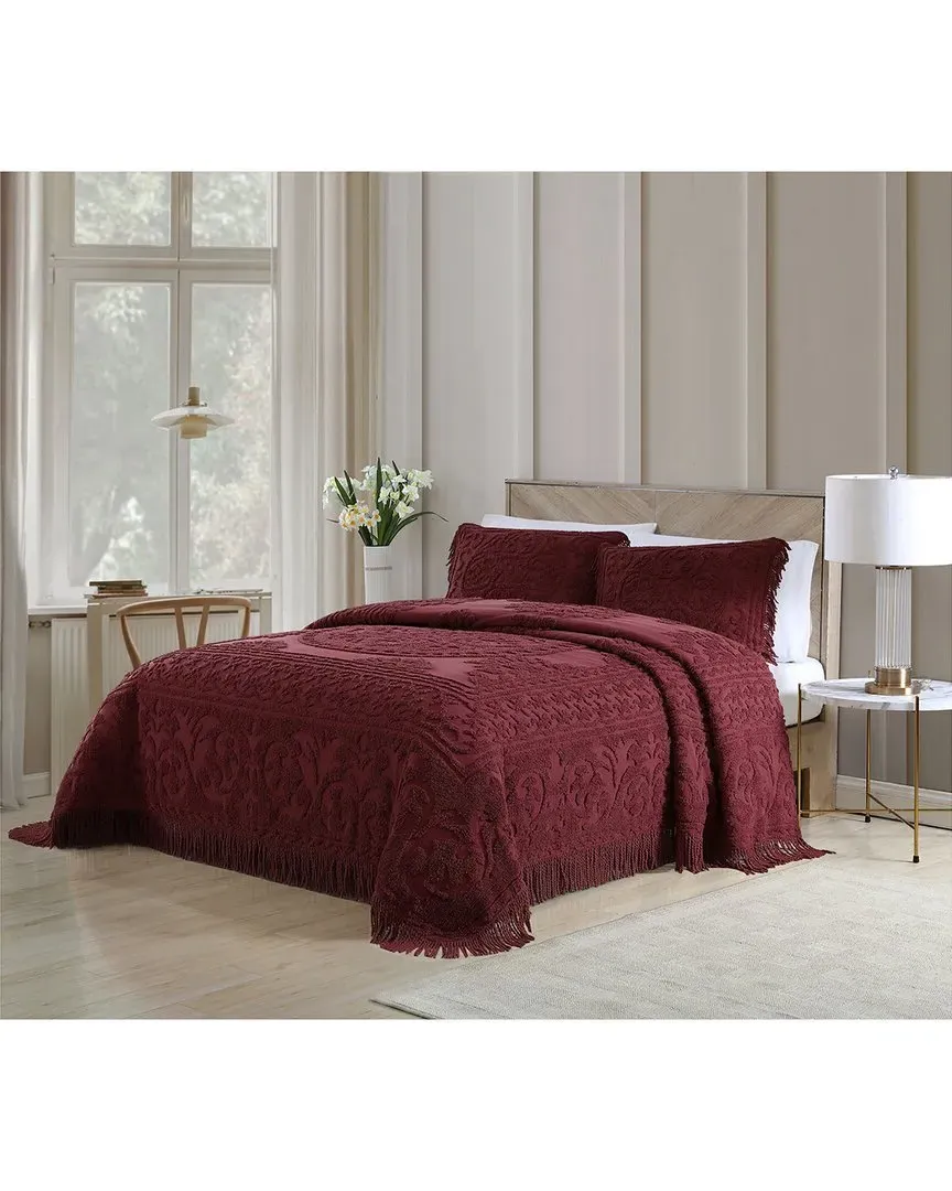 Medallion Chenille Bedspread - Burgundy, Cotton