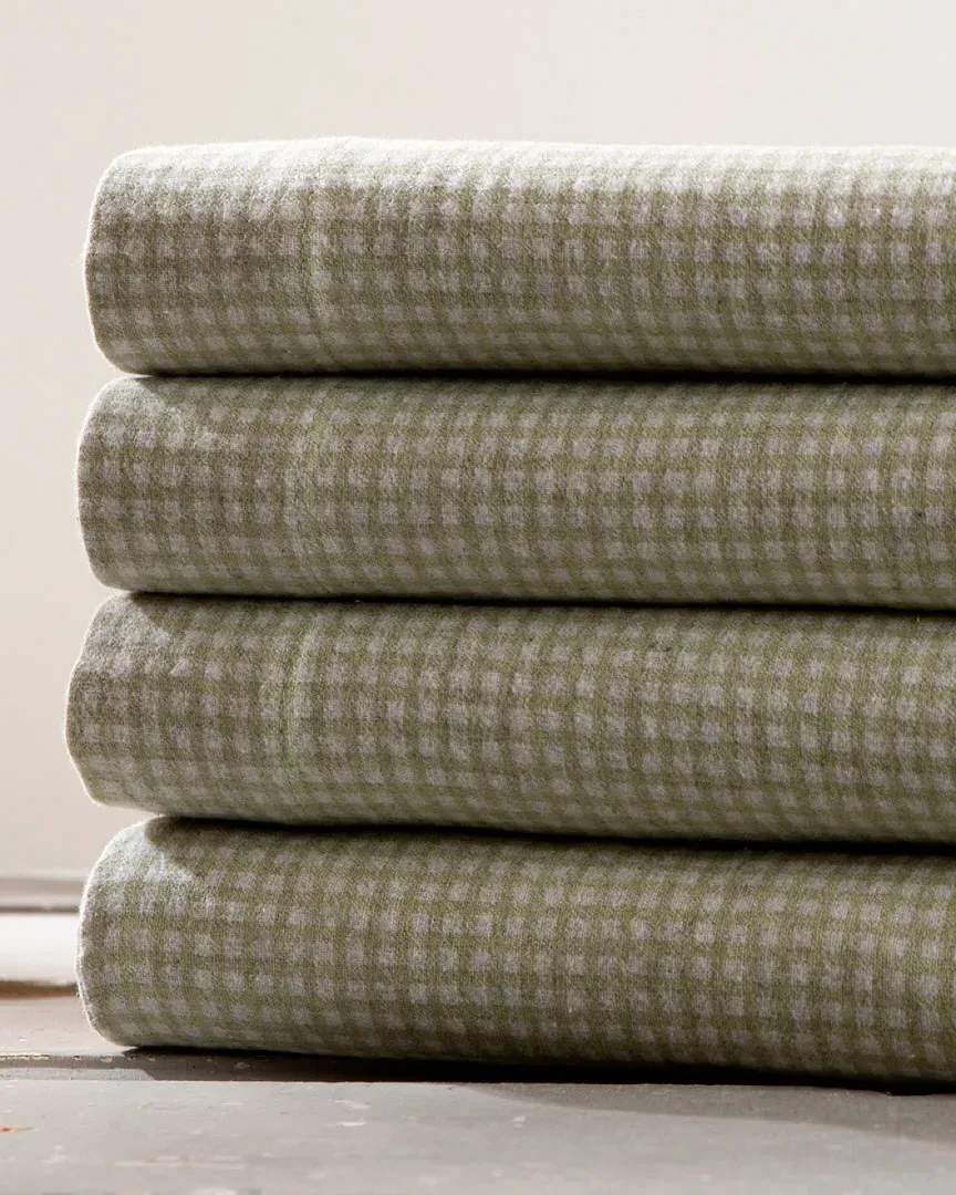 Heather Gingham Flannel Sheet Set - Sage