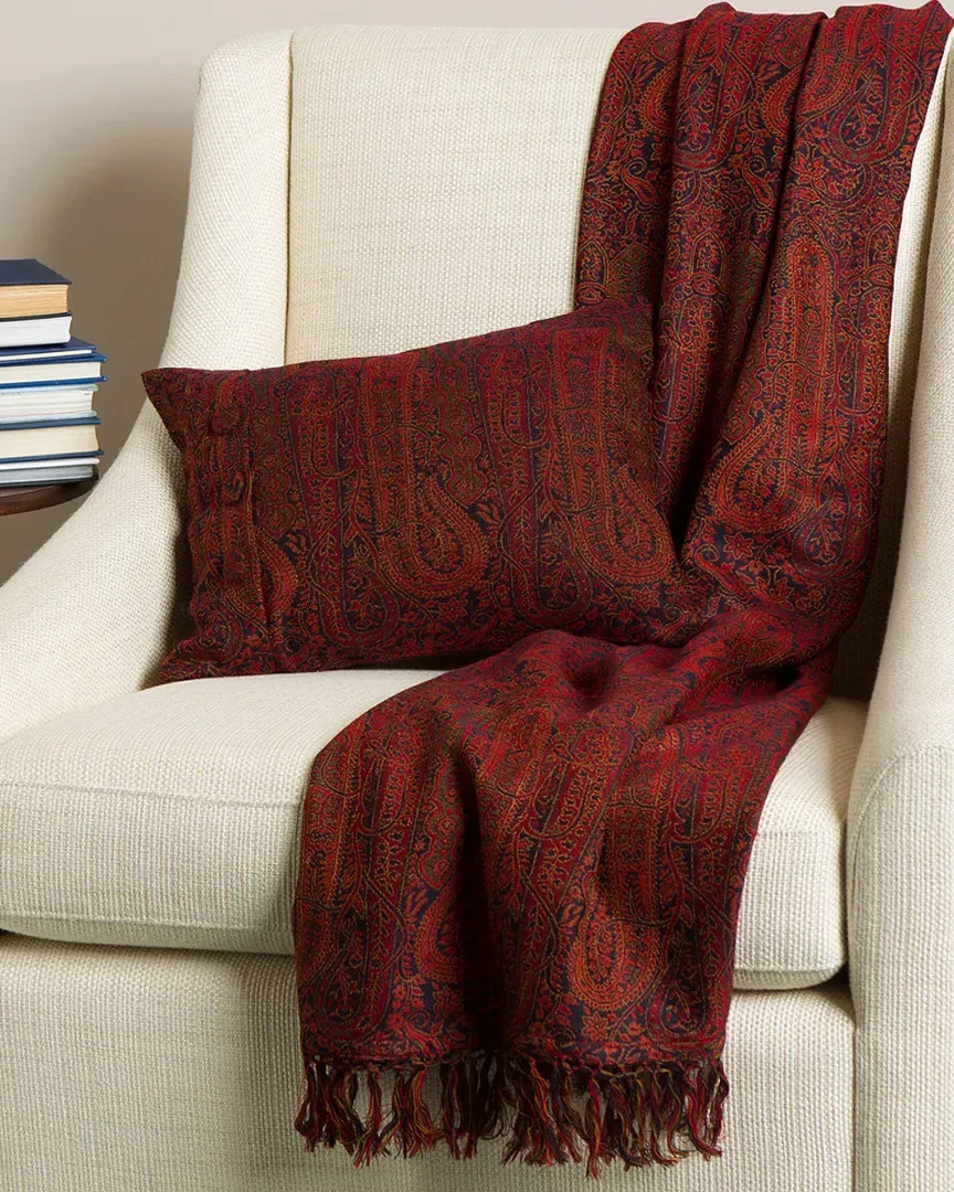 Jamavaar Paisley Wool Throw & Pillow - Red image