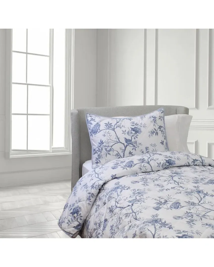 Josephine Quilted Coverlet - White/Blue, Cotton