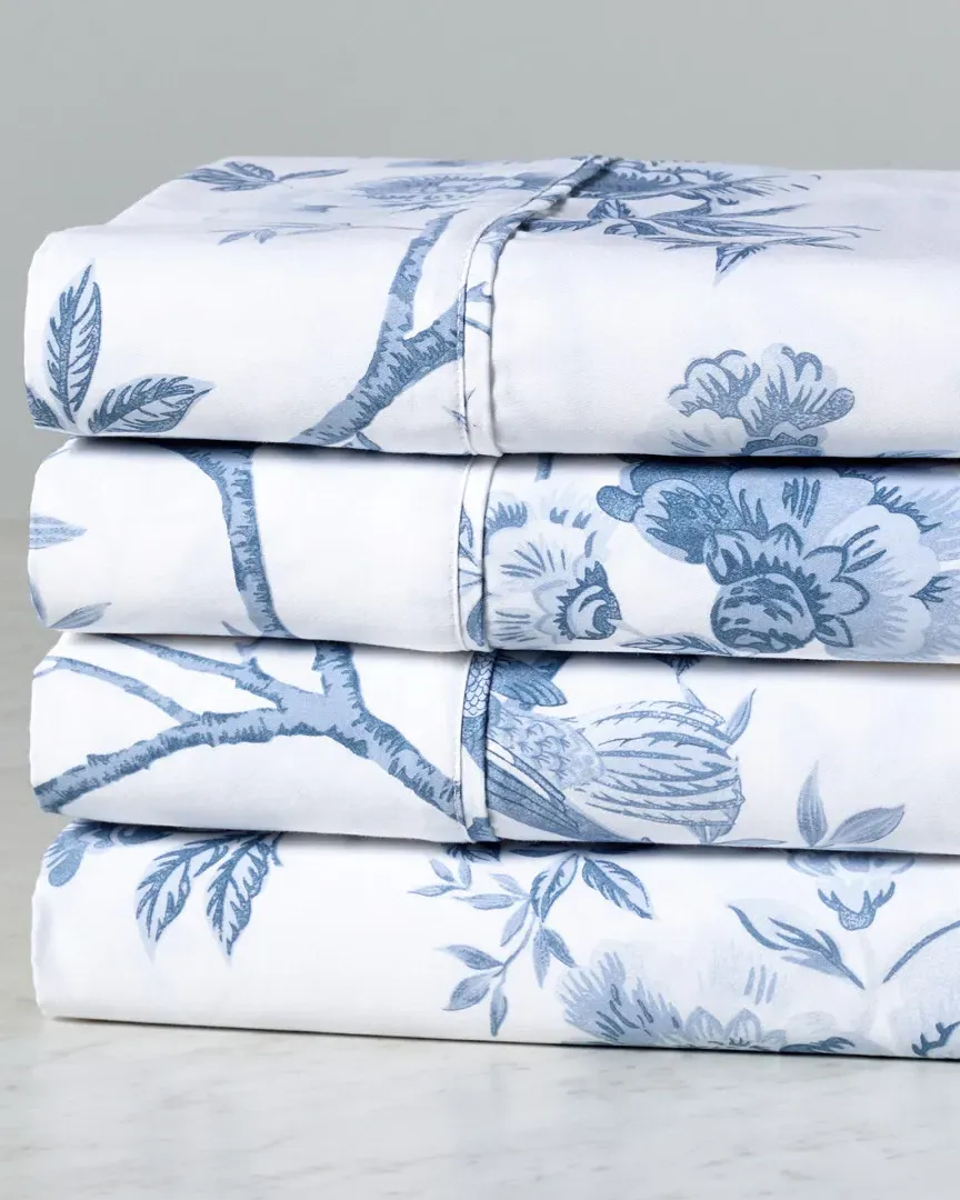 Josephine Sheet Set - White/Blue, Cotton image
