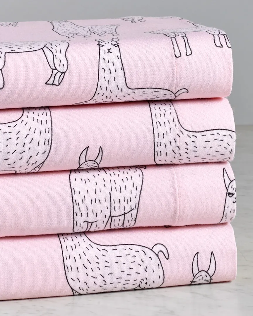 Lama Print Flannel Sheet Set - Pink