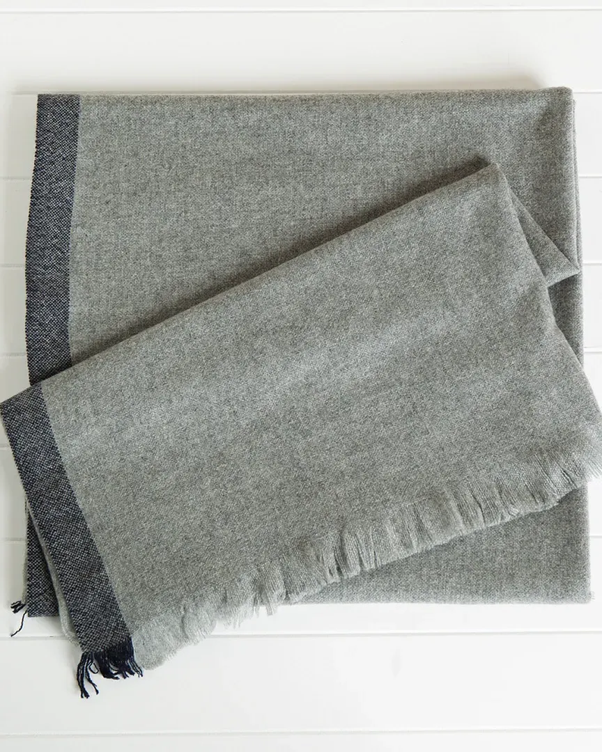 Lightweight Cashmere Border Throw - Grey image