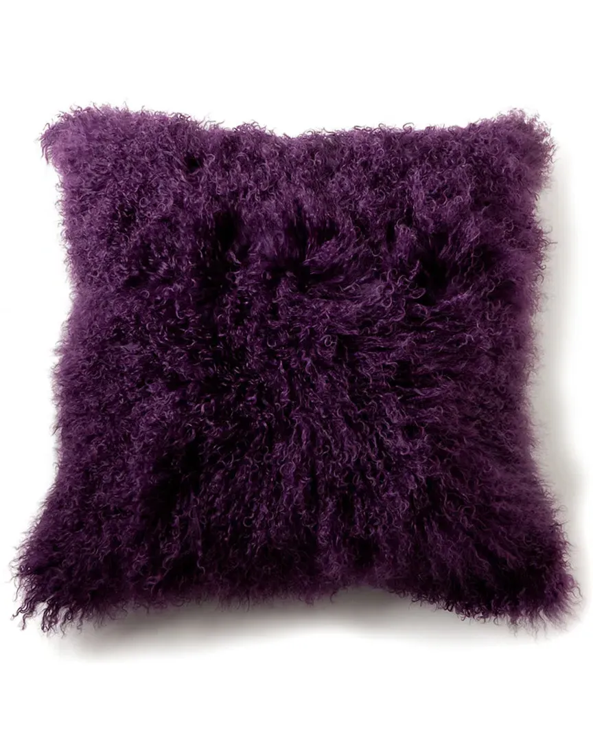 Mongolian Decorative Pillow - Aubergine, Lamb Fur