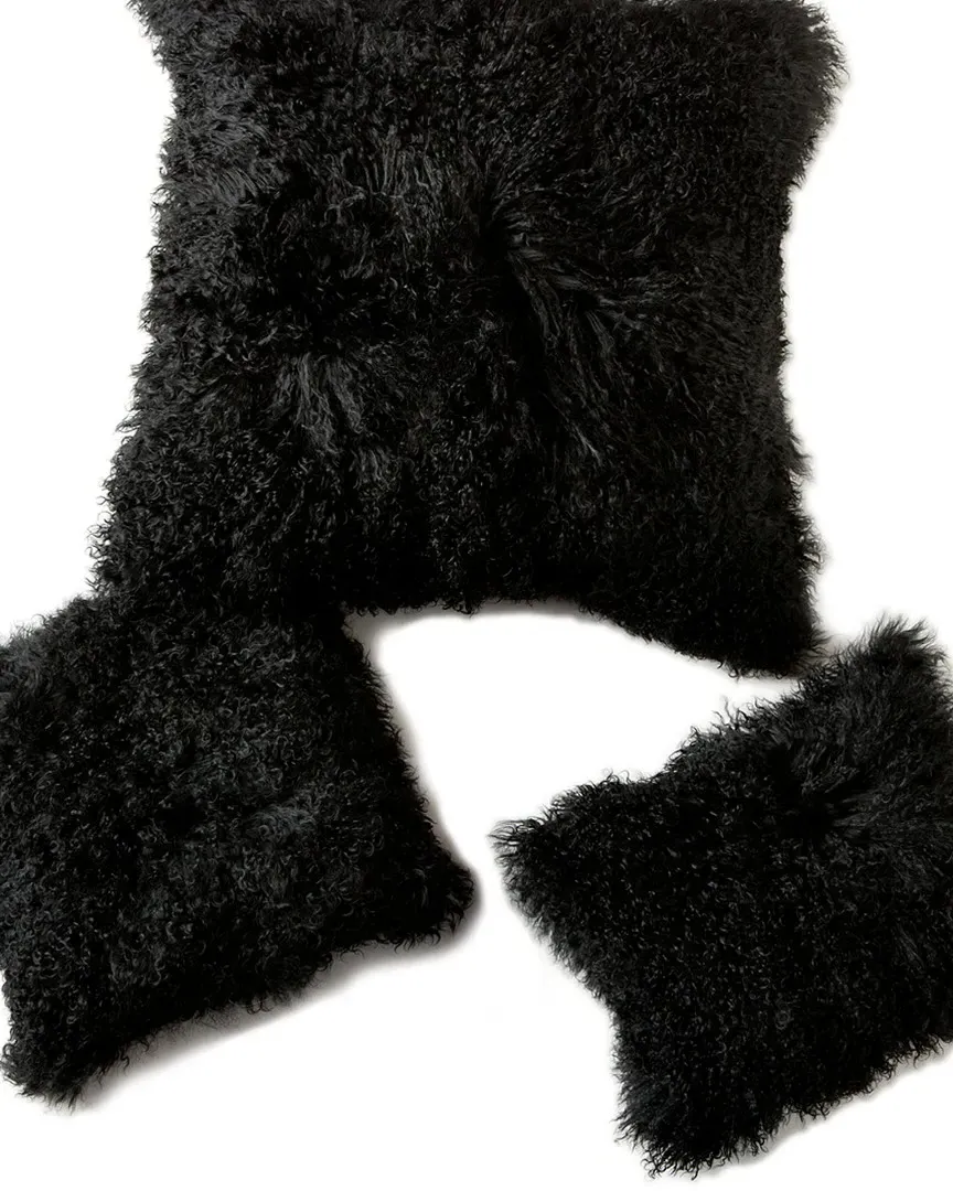 Mongolian Decorative Pillow - Black, Lamb Fur image
