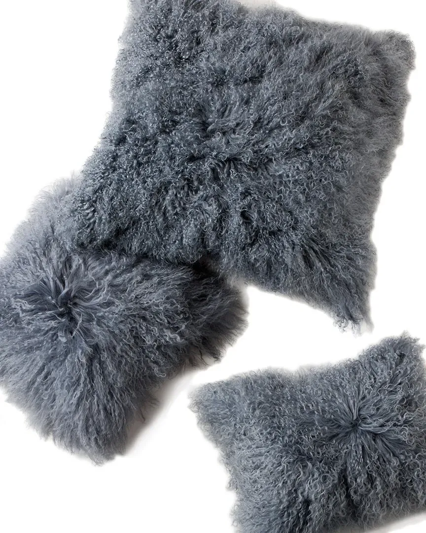 Mongolian Decorative Pillow - Grey, Lamb Fur