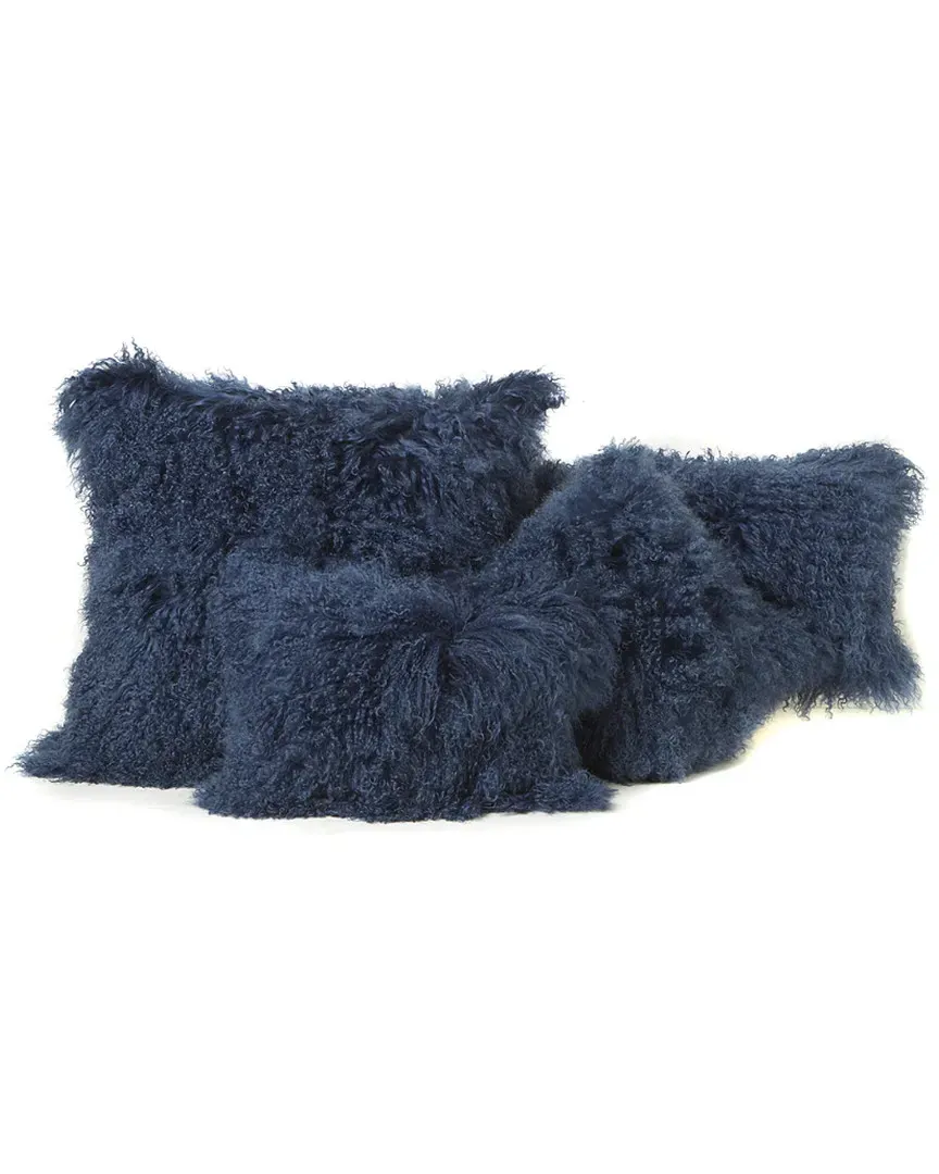 Mongolian Decorative Pillow - Indigo, Lamb Fur