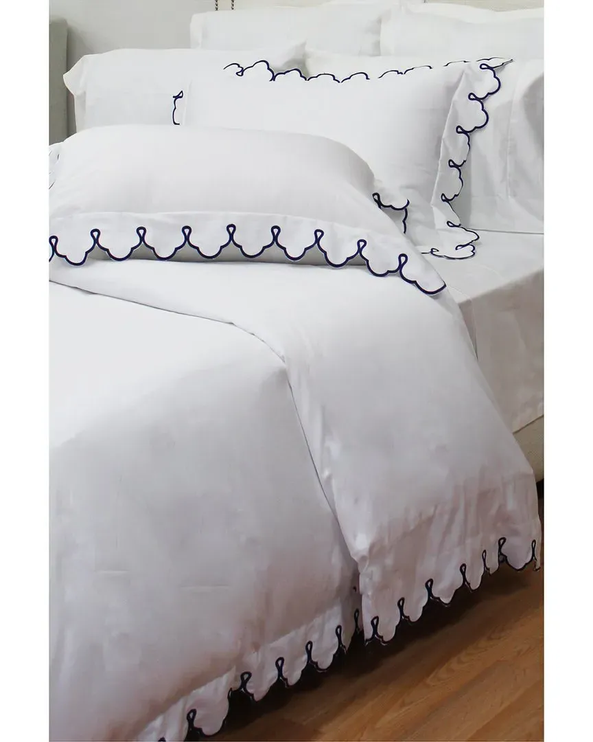 Scalloped Duvet Cover Set - White, Cotton