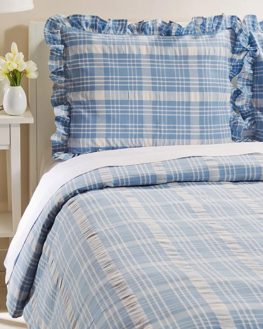 Seersucker Plaid Duvet Set - Blue, Cotton image