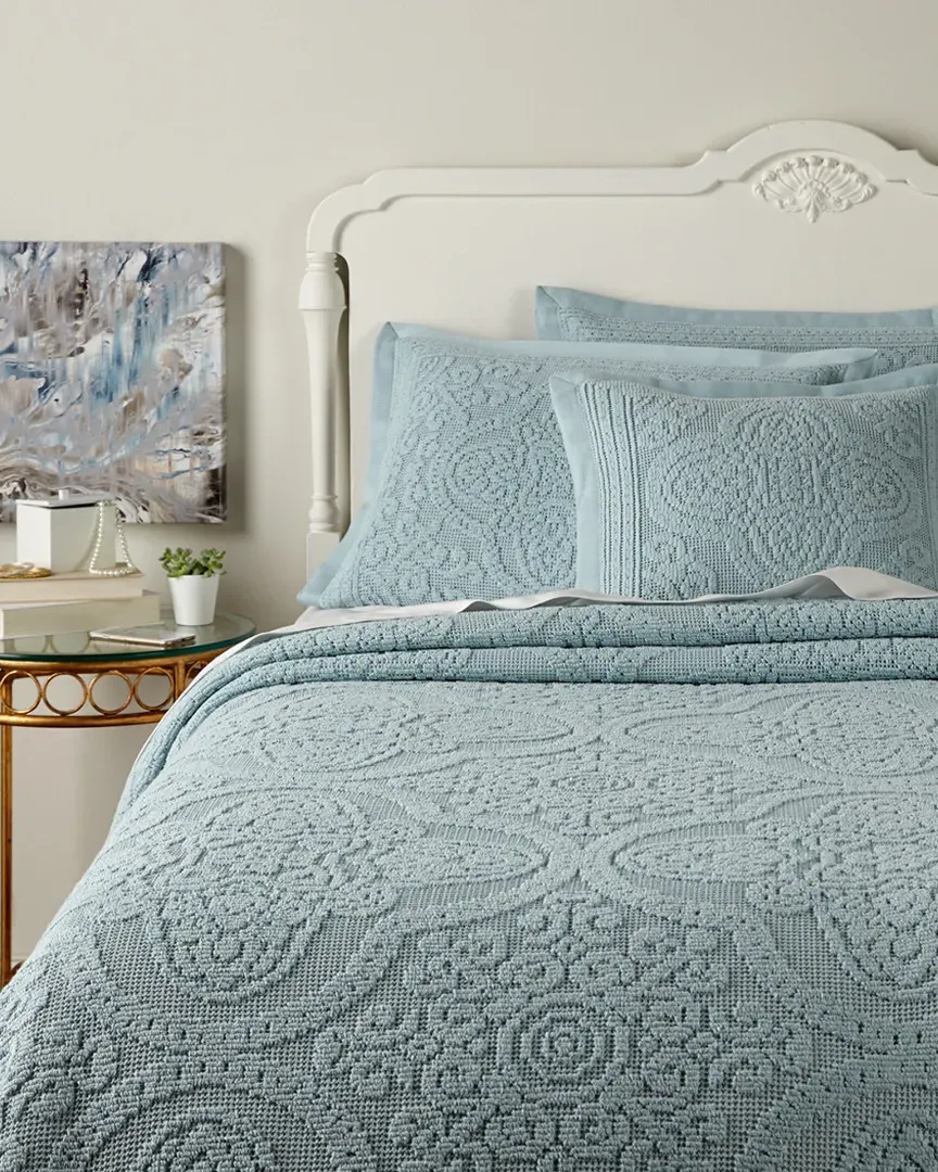 Semi-Sheer Chenille Coverlet Collection - Azure
