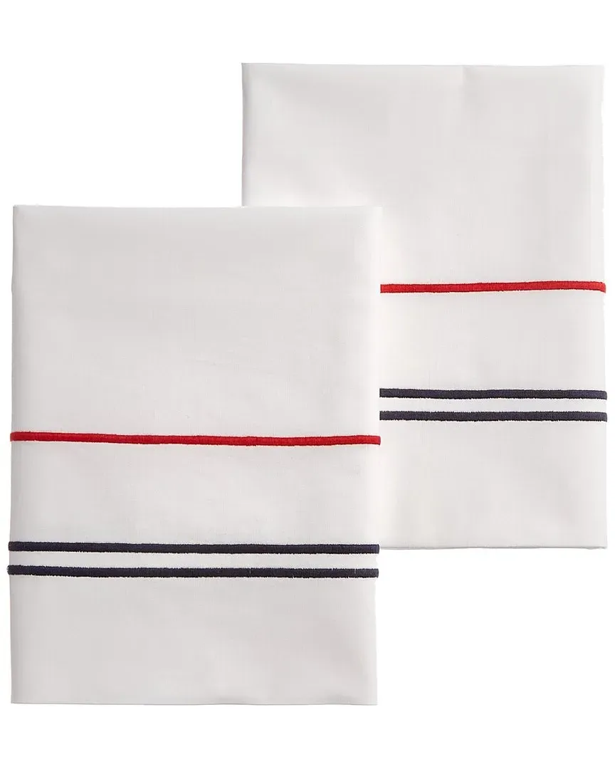 Set of 2 Stripe Pillowcases - Red/Blue, Cotton image