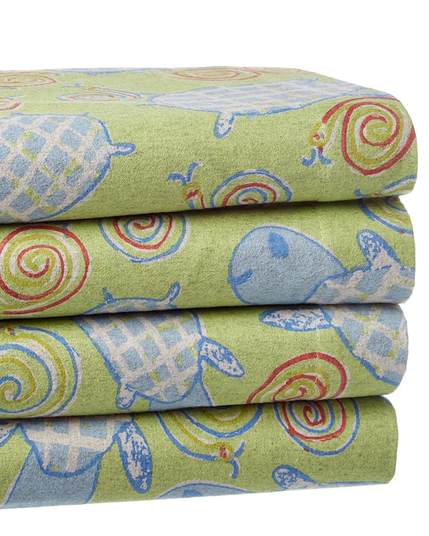 Turtle Snails Flannel Sheet Set - Sage image