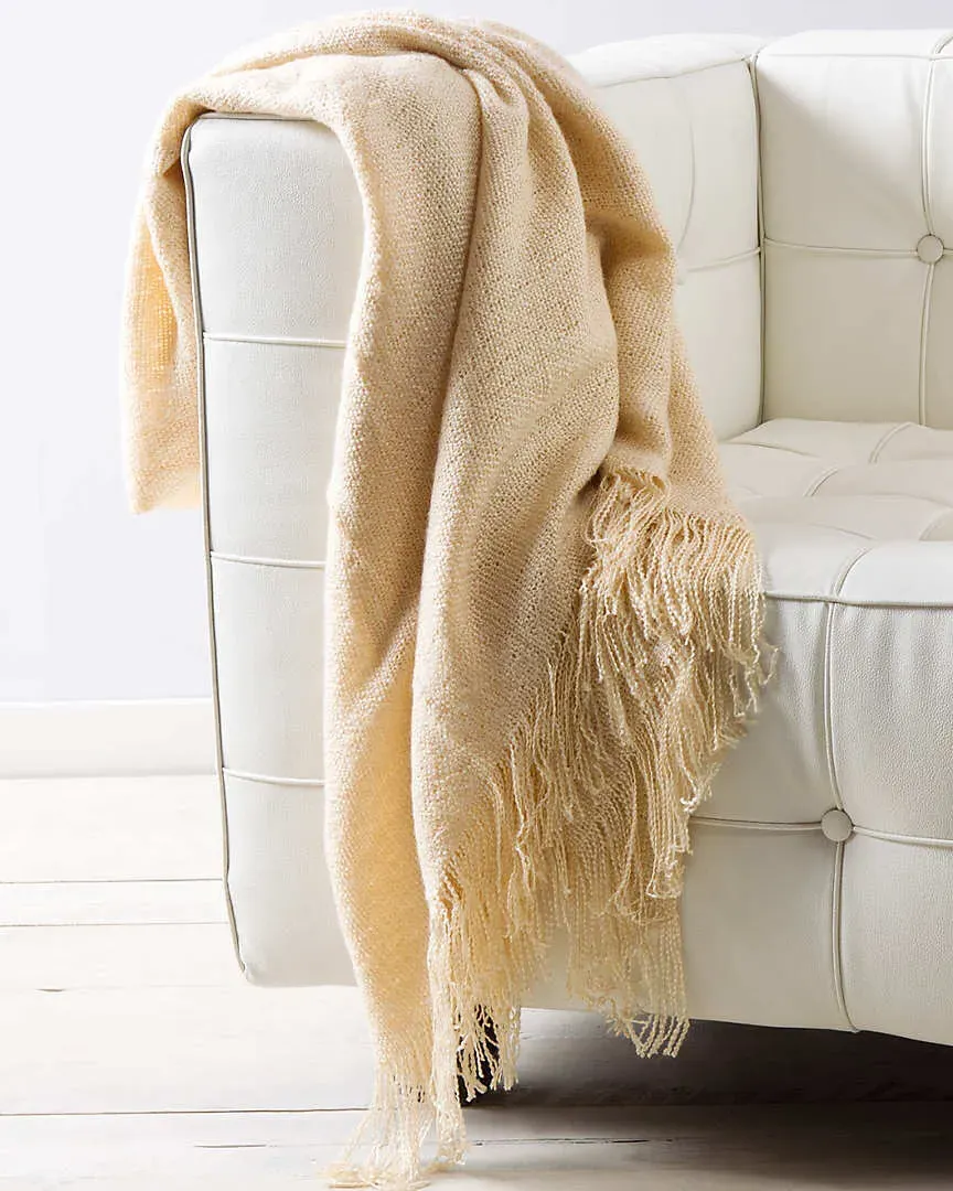 Woven Throw with Fringe - Ivory, Acrylic image