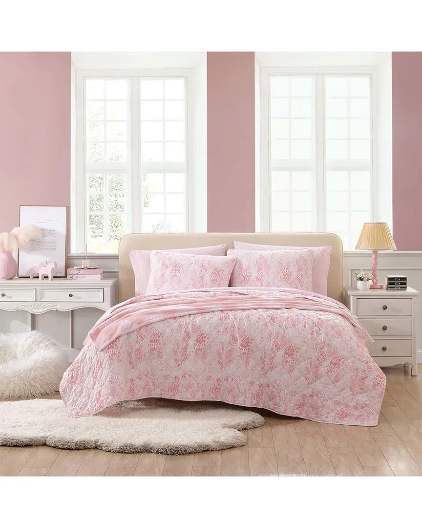 Butterfly Ombre Brushed Lightweight Reversible Quilt Set - Pink image