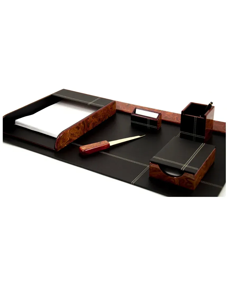6pc Desk Set - Brown, Burl Wood