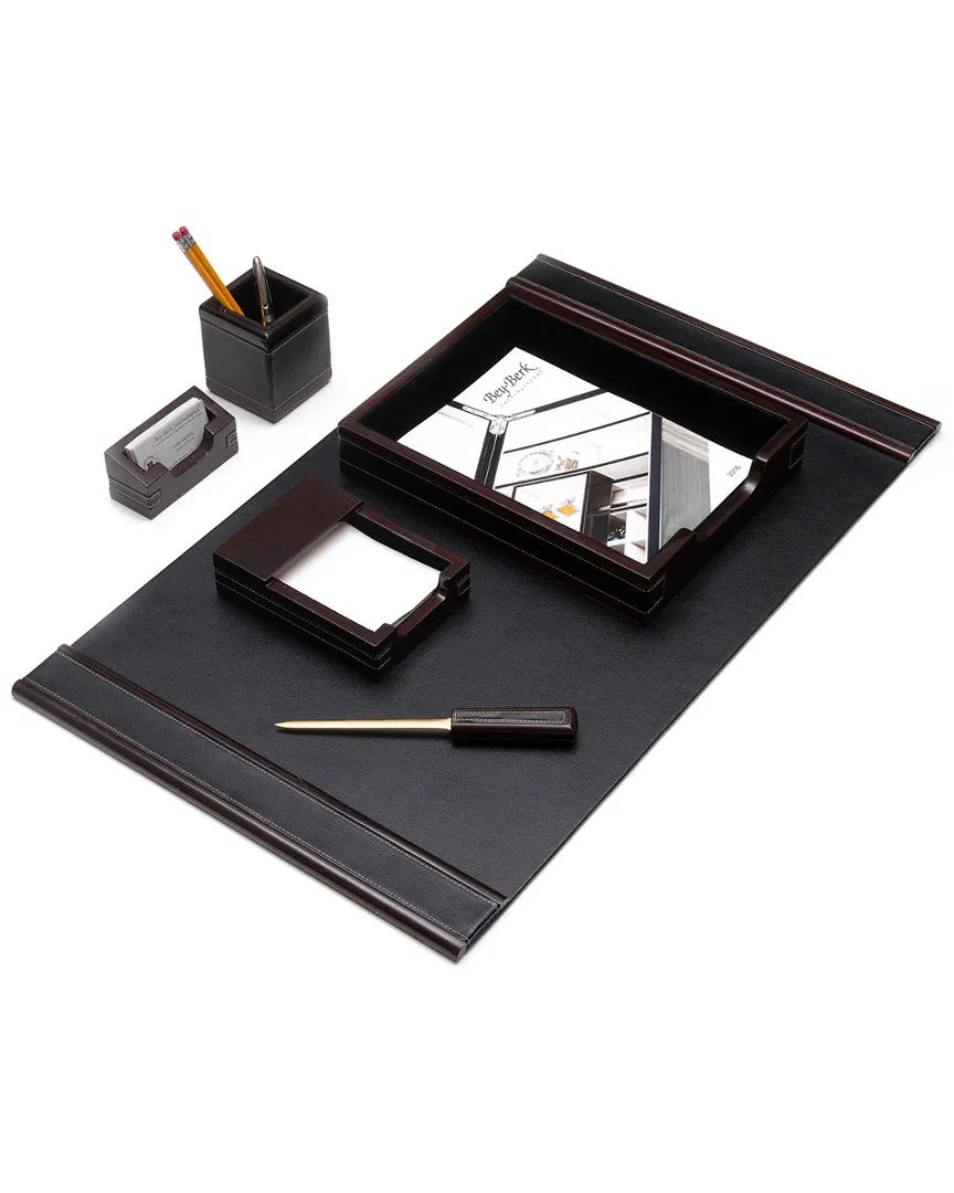 6pc Desk Set - Cherry Wood, Leather