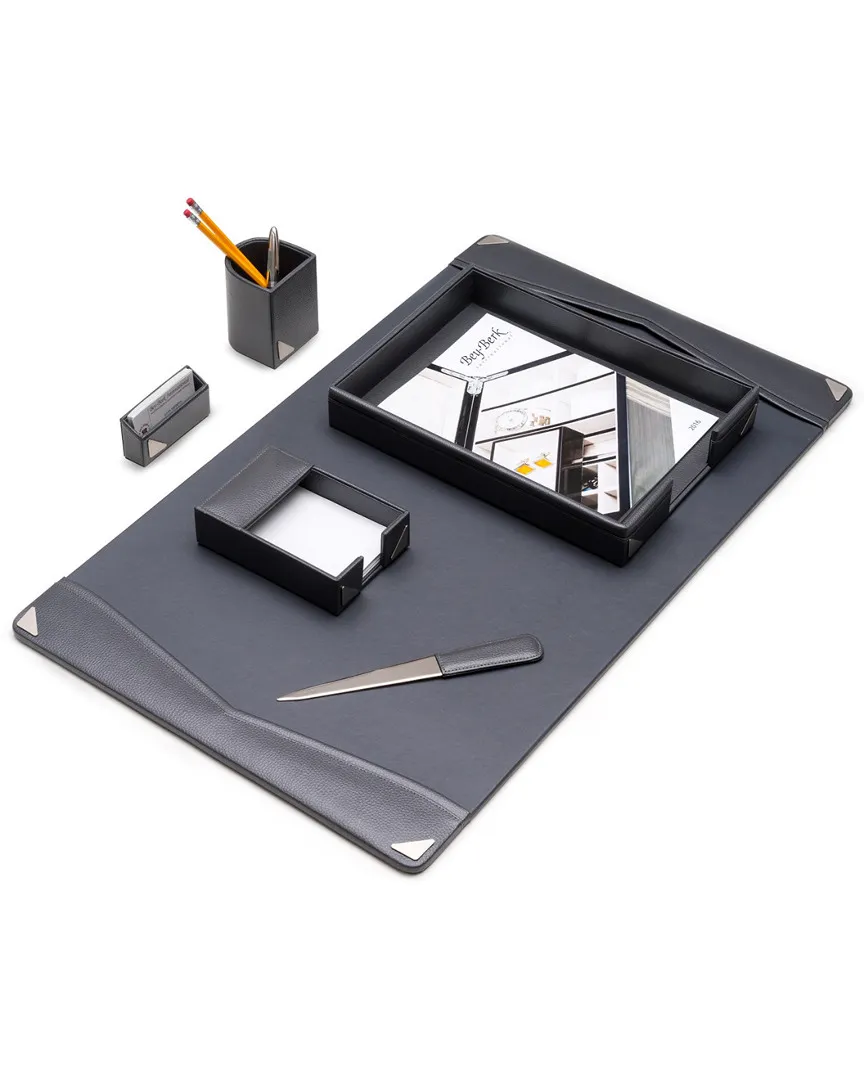 6pc Desk Set - Grey, Leather