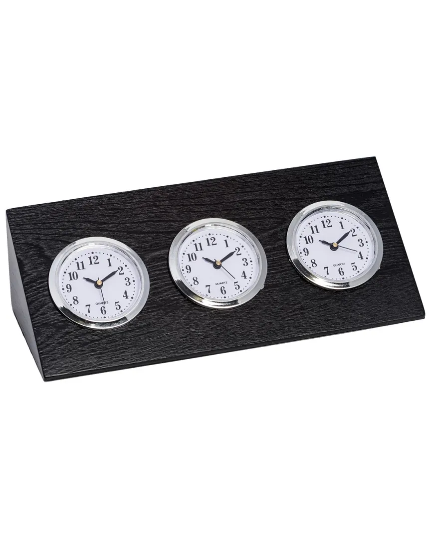 Bey-Berk Triple Time Zone Desk Clock - Black Wood image