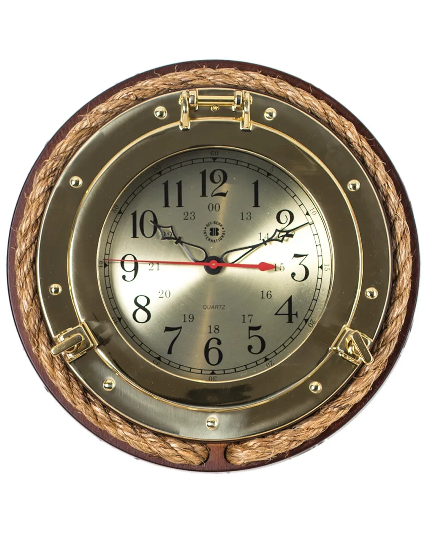 Brass Porthole Quartz Clock - Dark Cherry Wood, Gold