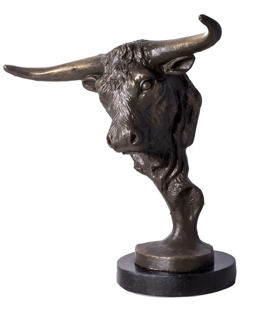 Bronzed Bull Head Sculpture - Black, Metal image