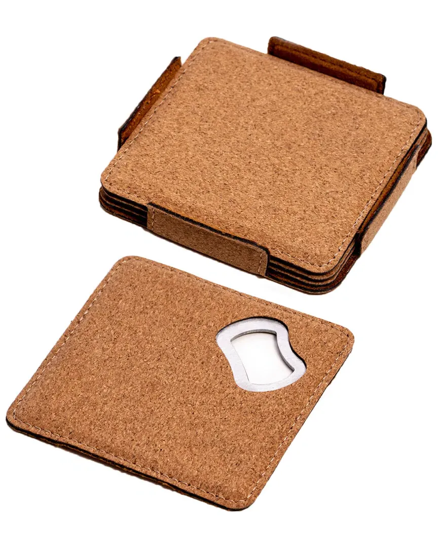 Cameron 4 Cork Coasters Set with Bottle Opener image