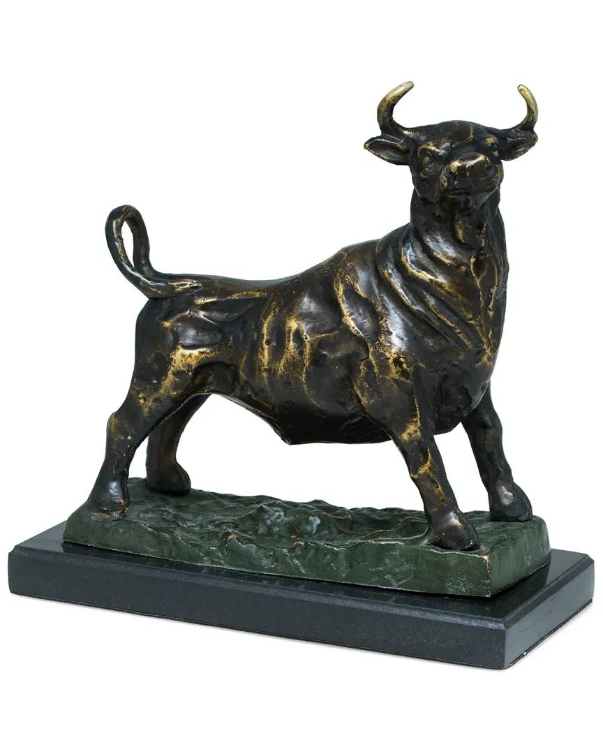 Cast Metal Bull Sculpture - Bronze image