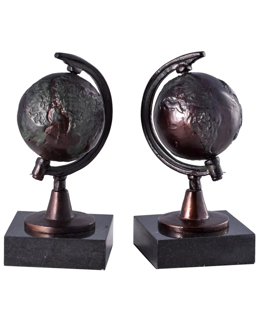 Cast Metal Revolving Globe Bookends - Bronze