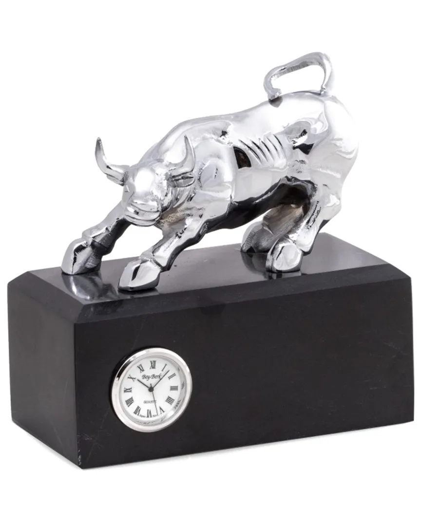Chrome Bull on Black Marble Base - Black, Marble image