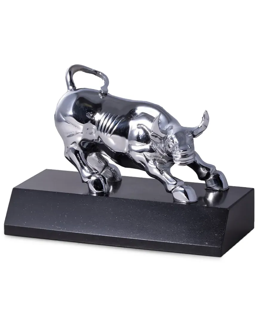 Chrome Plated Bull Sculpture - Black, Metal image
