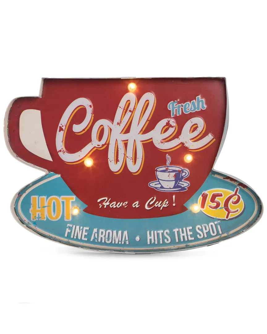 Coffee Metal Sign with LED Lights - Vintage Style image