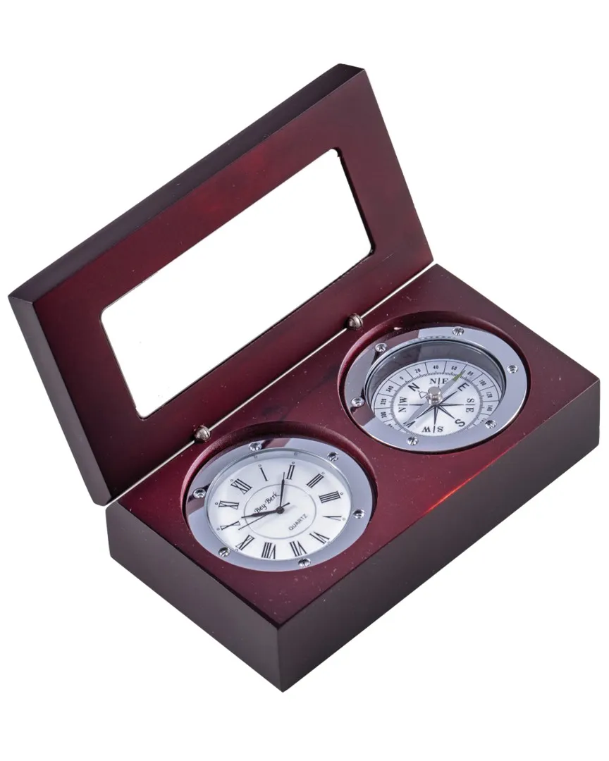 Compass & Clock in Hinged Box - Mahogany image