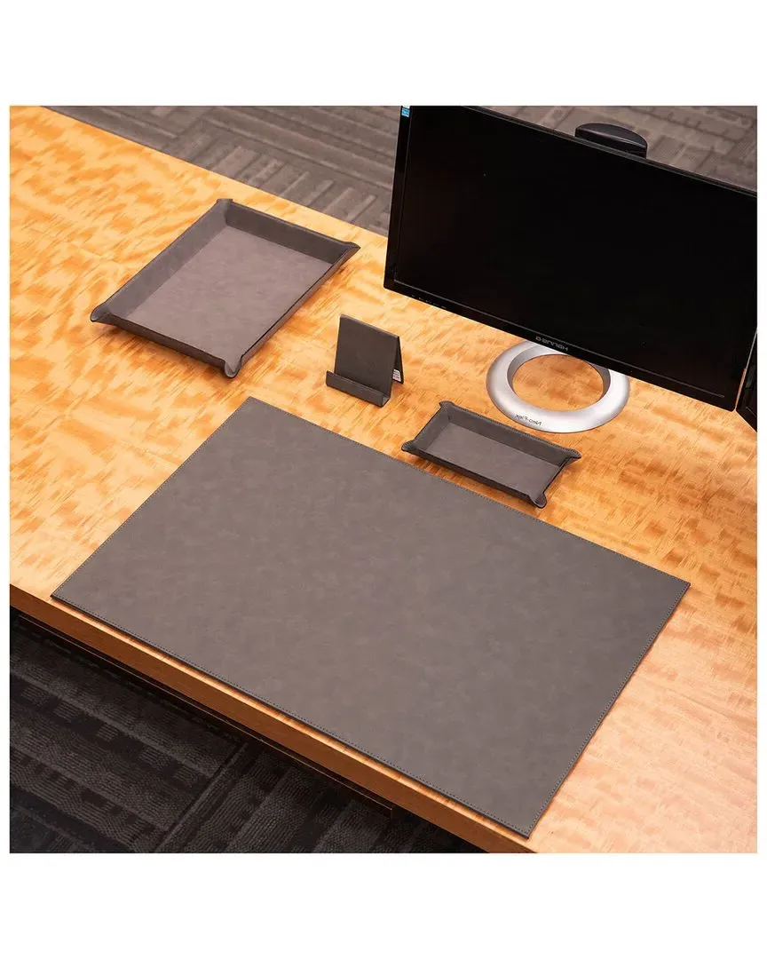 Dion 4-Piece Desk Set - Rustic Grey, Vegan Leather