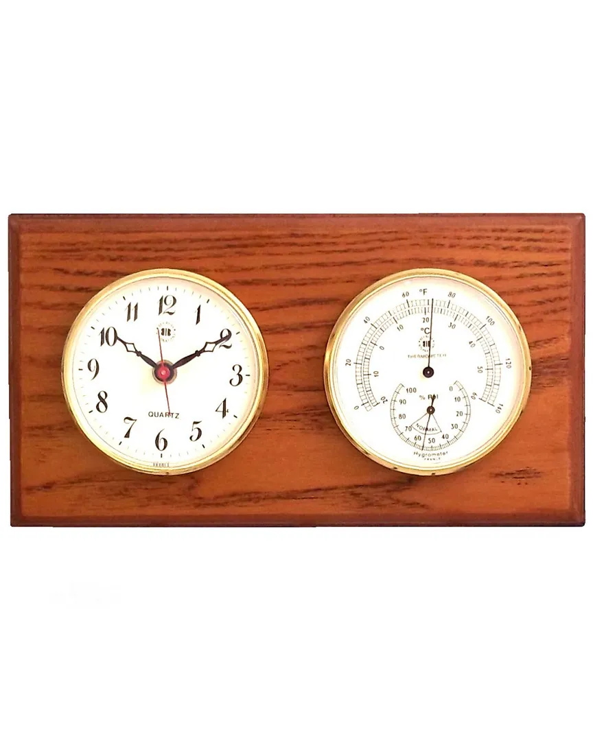 Quartz Clock and Thermometer - Oak Wood