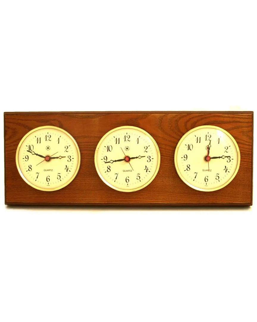 Triple Quartz Clock - Oak