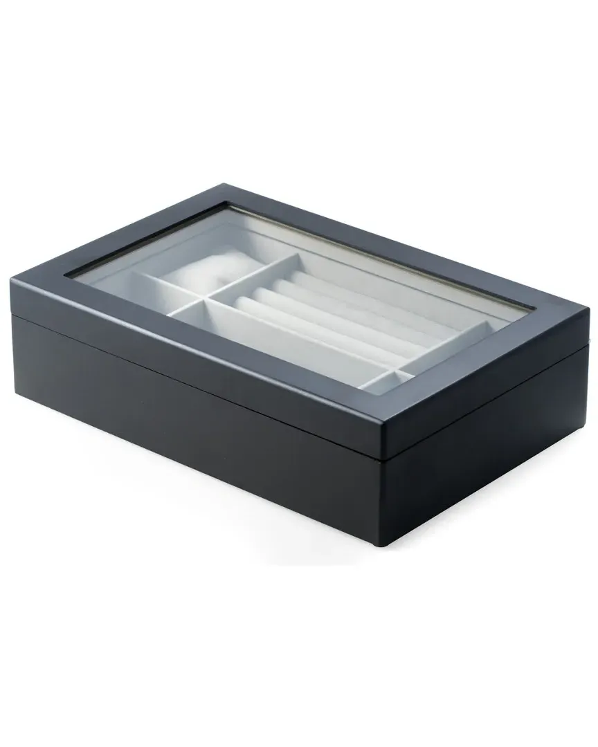 Wood Valet and Watch Box with Glass Top - Black