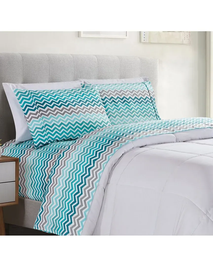 1800 Thread Count 4pc Sheet Set - Aqua Chevron, Microfiber