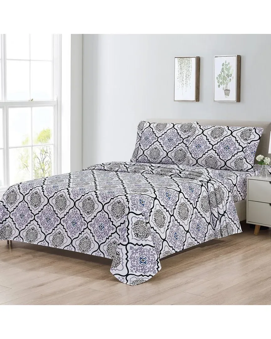 1800 Thread Count 4pc Sheet Set - Lilac Medallion, Microfiber