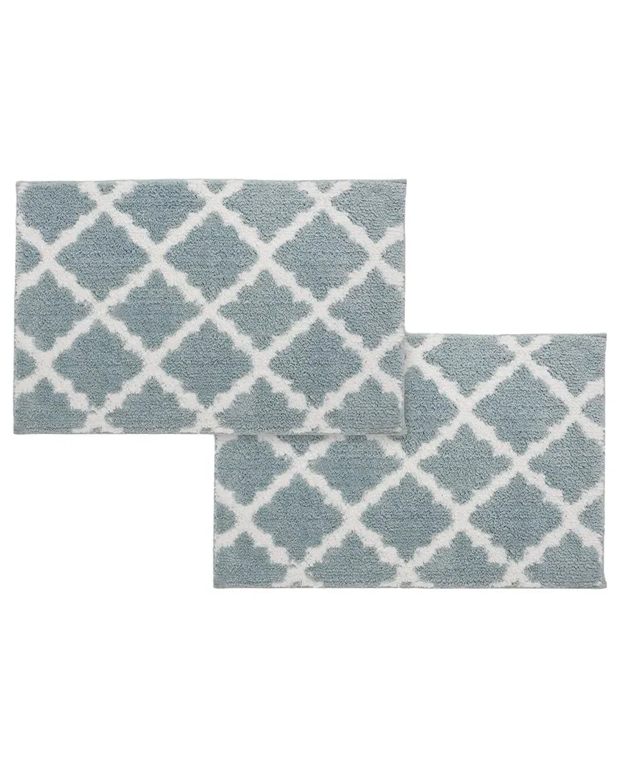 Set of 2 Trellis Micro Shag Bath Rugs - Aqua image