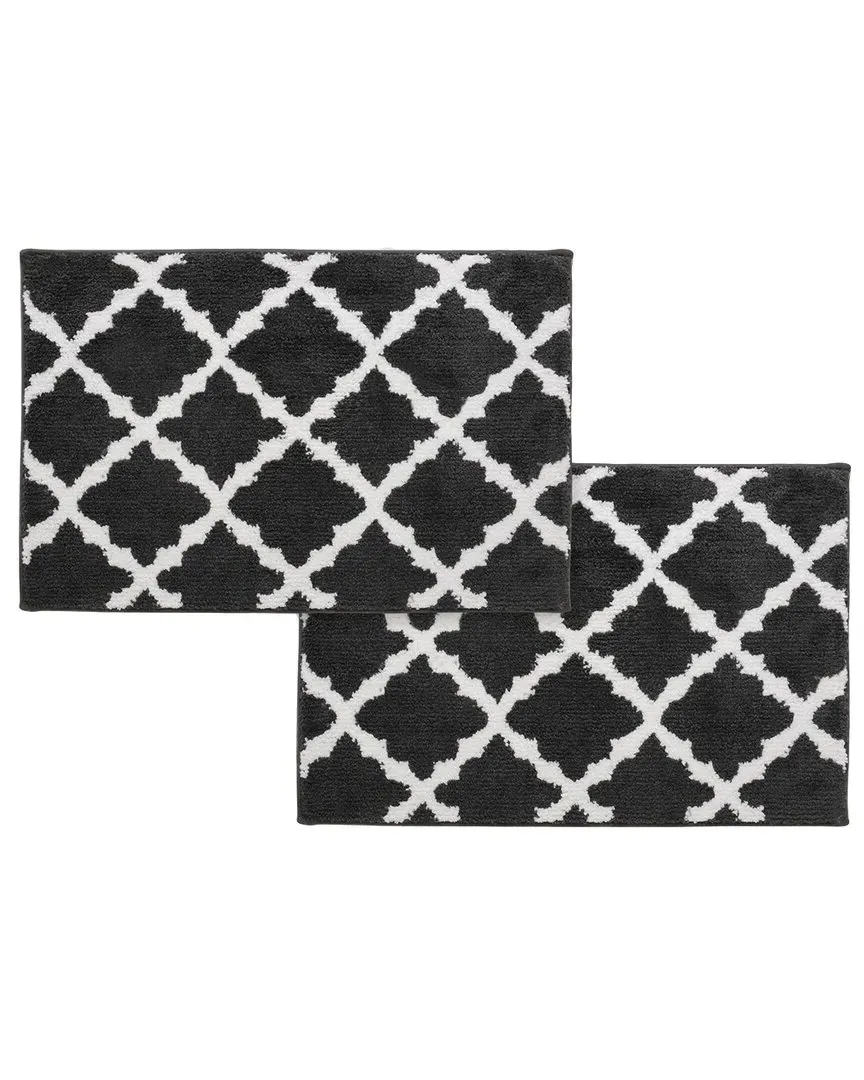 Set of 2 Trellis Micro Shag Bath Rugs - Grey
