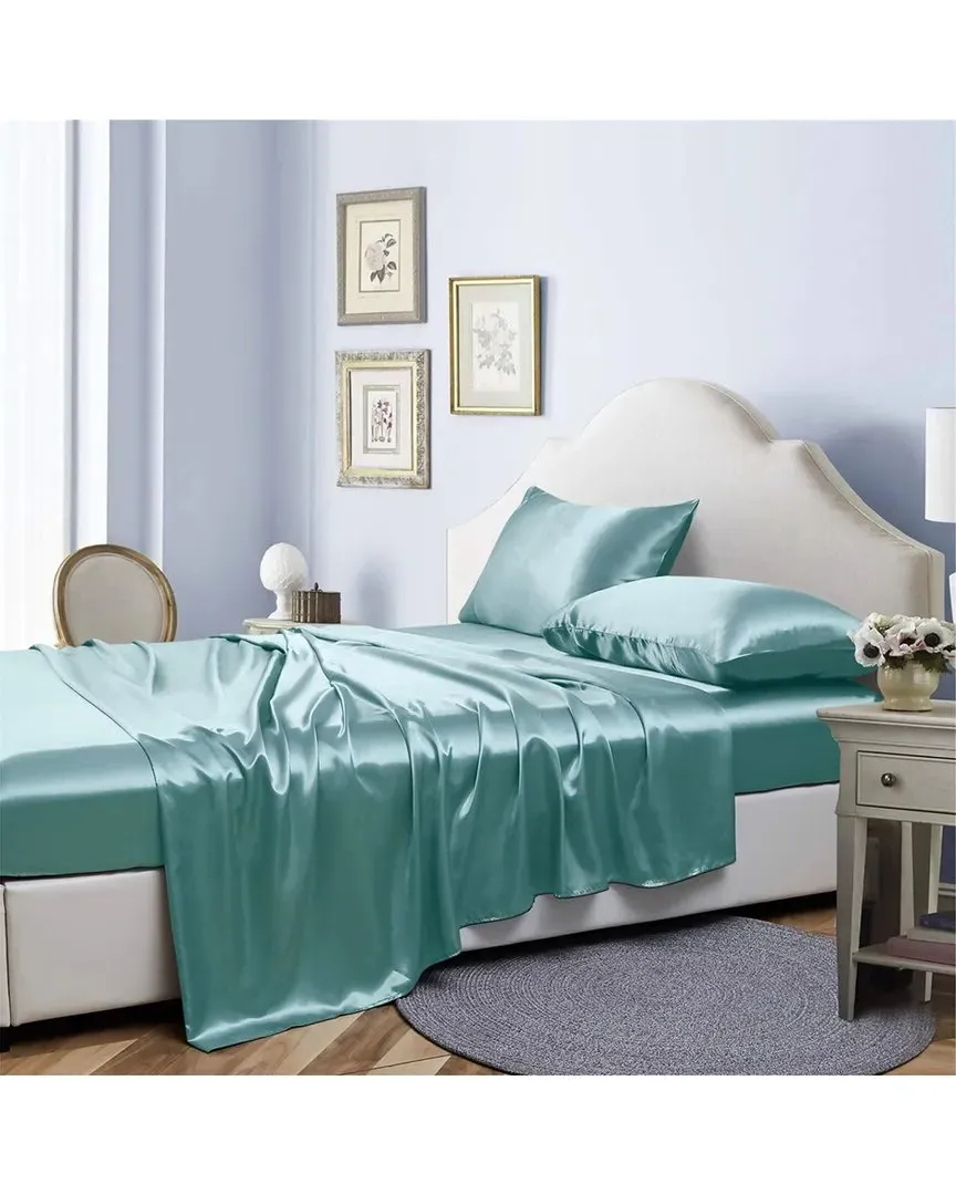 Silky Satin 4pc Sheet Set - Aqua, Polyester image