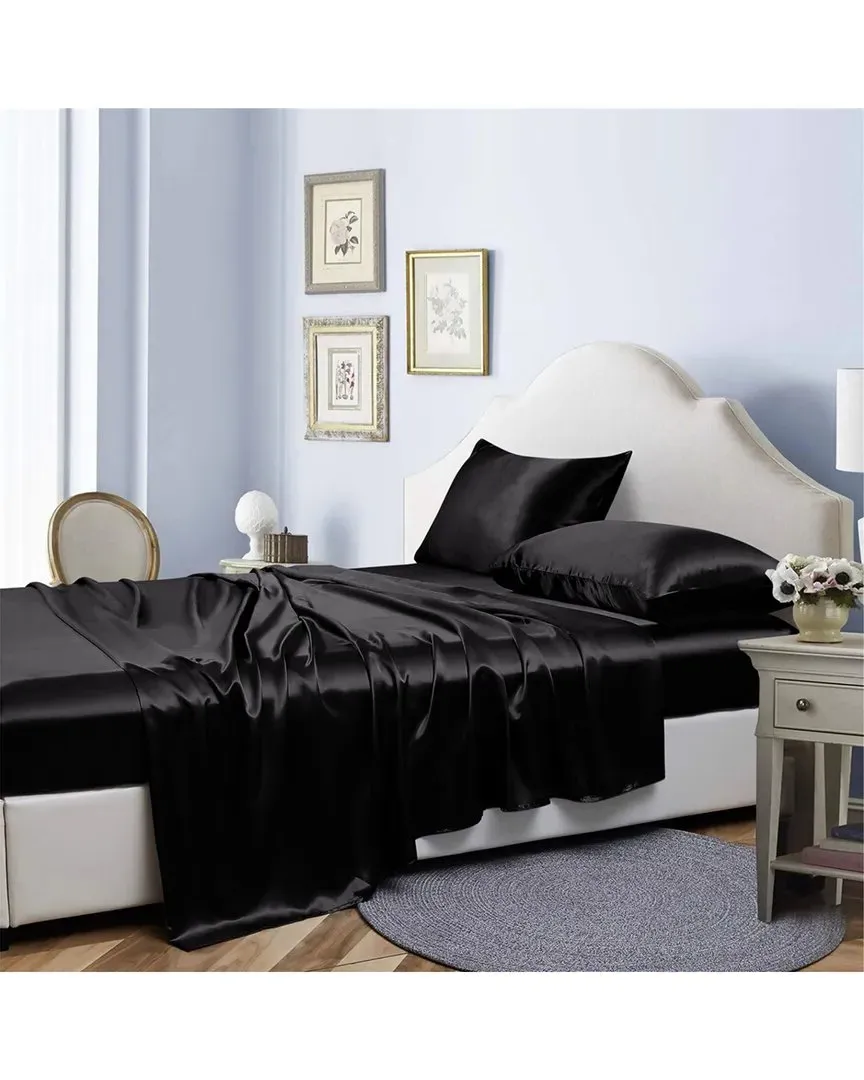 Silky Satin 4pc Sheet Set - Black, Polyester