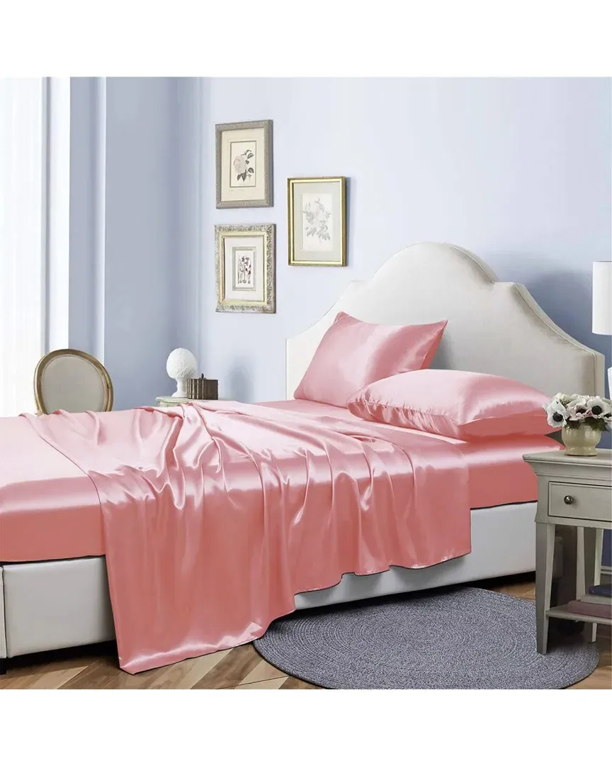 Silky Satin 4pc Sheet Set - Blush, Polyester