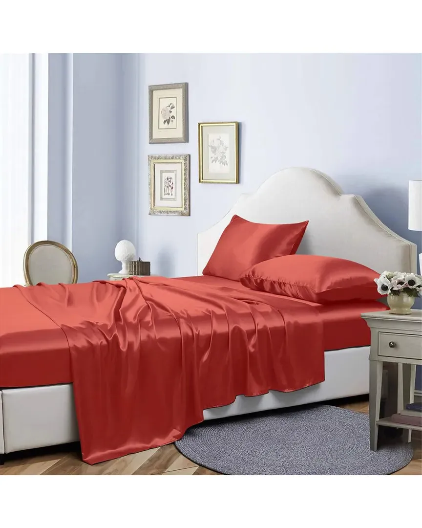 Silky Satin 4pc Sheet Set - Burnt Orange, Polyester