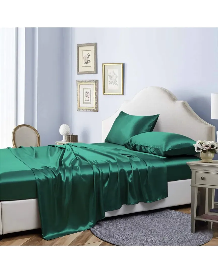Silky Satin 4pc Sheet Set - Dark Green, Polyester