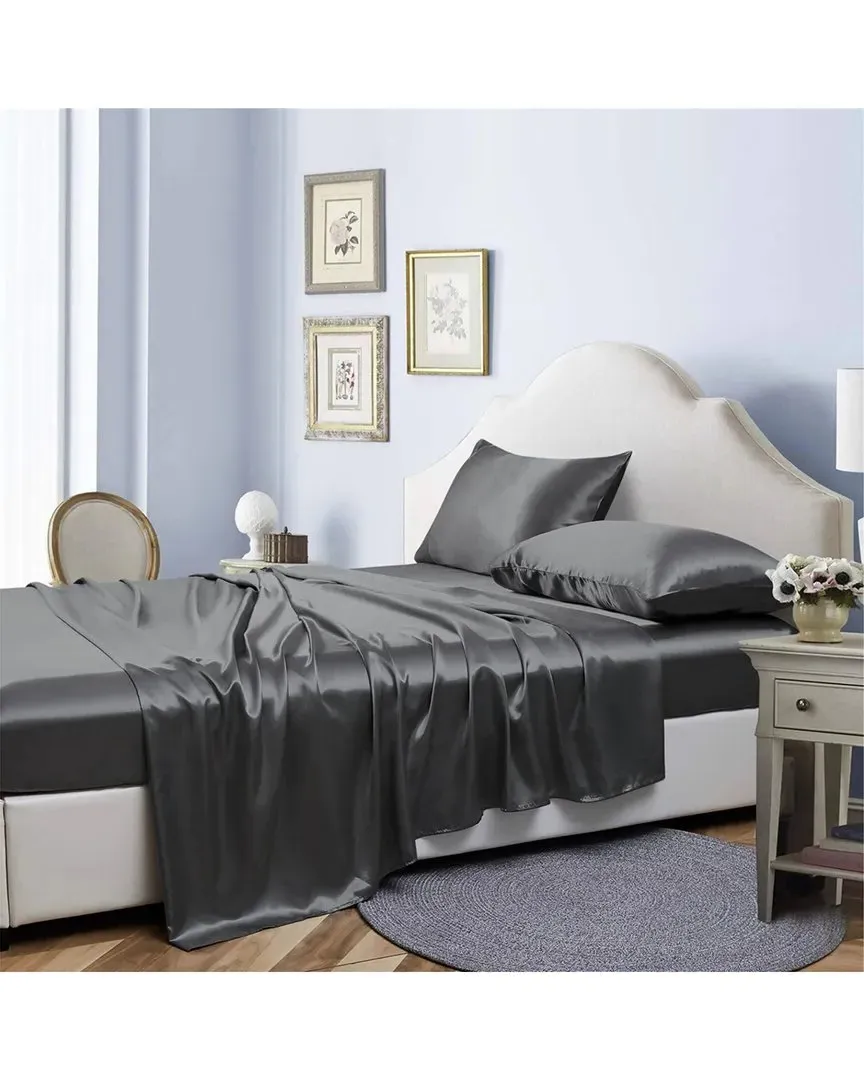 Silky Satin 4pc Sheet Set - Dark Grey, Polyester