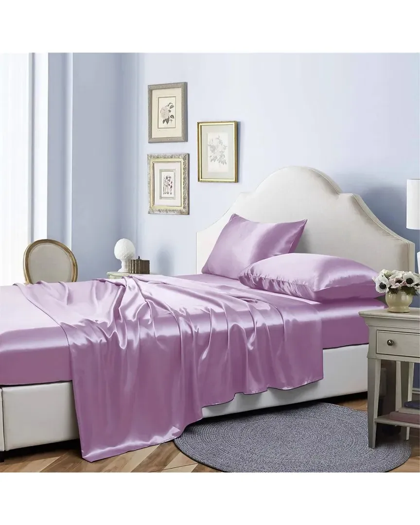 Silky Satin 4pc Sheet Set - Lavender, Polyester
