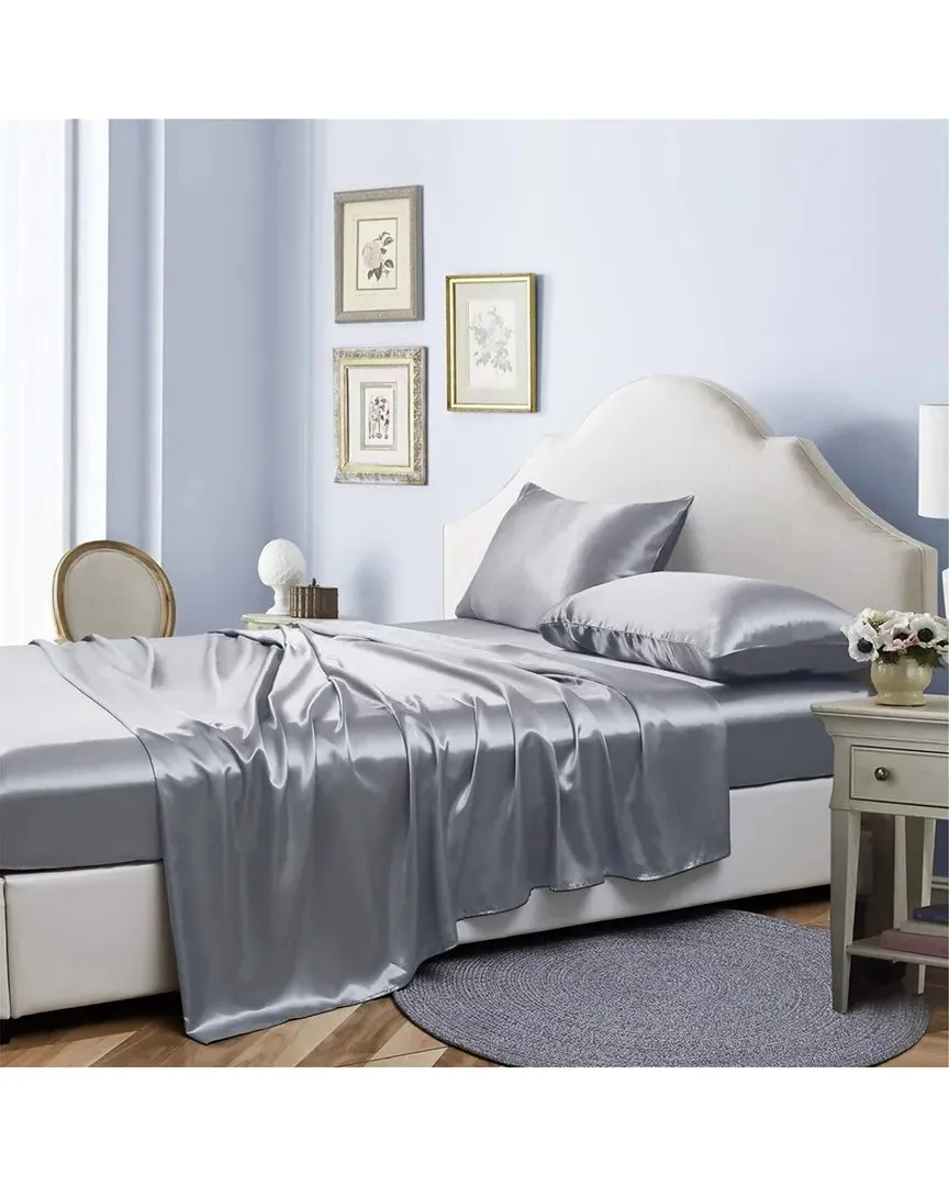 Silky Satin 4pc Sheet Set - Light Grey, Polyester