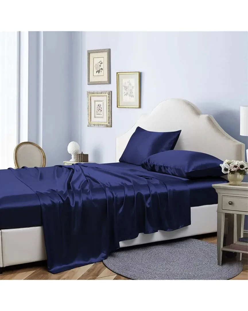 Silky Satin 4pc Sheet Set - Navy Blue, Polyester