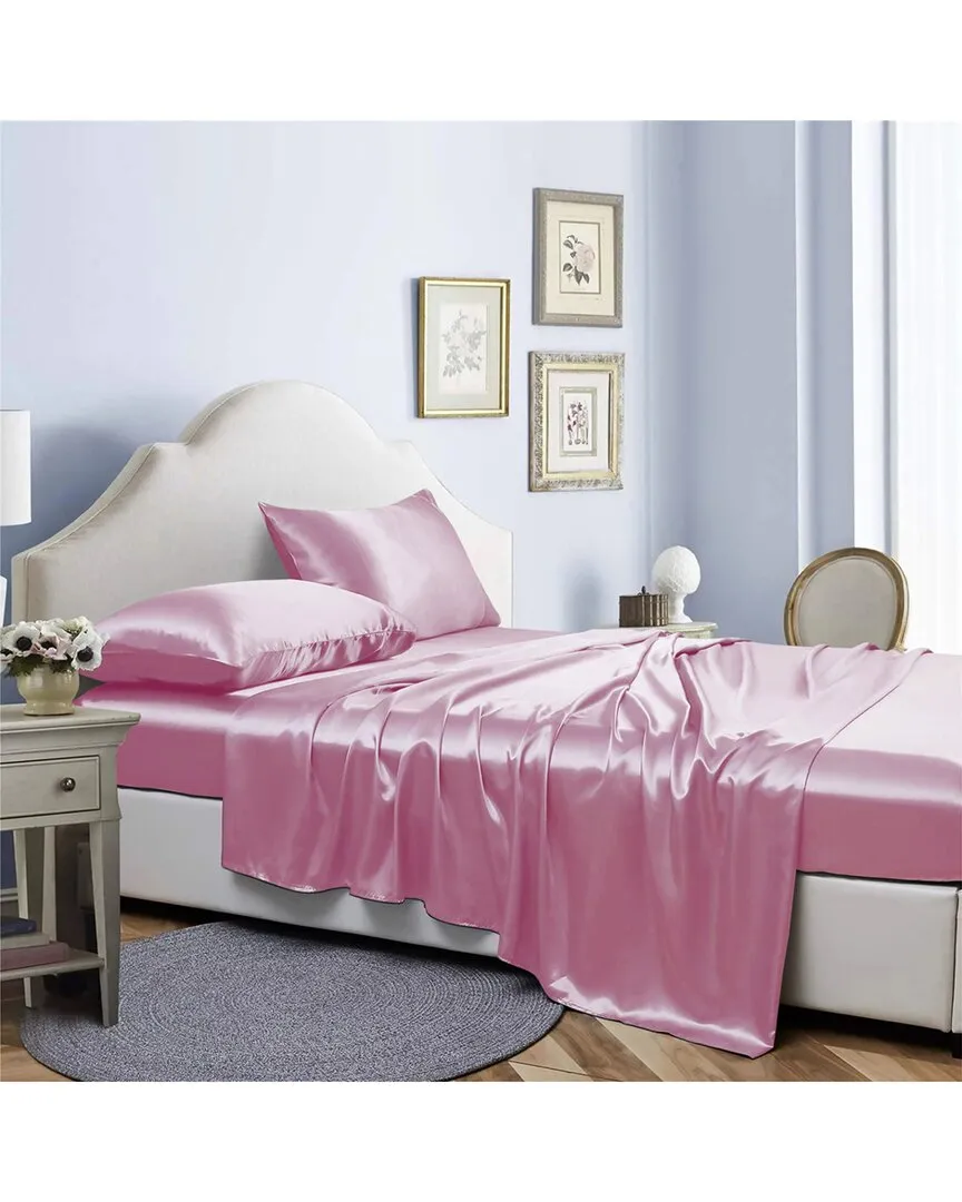 Silky Satin 4pc Sheet Set - Pink, Polyester