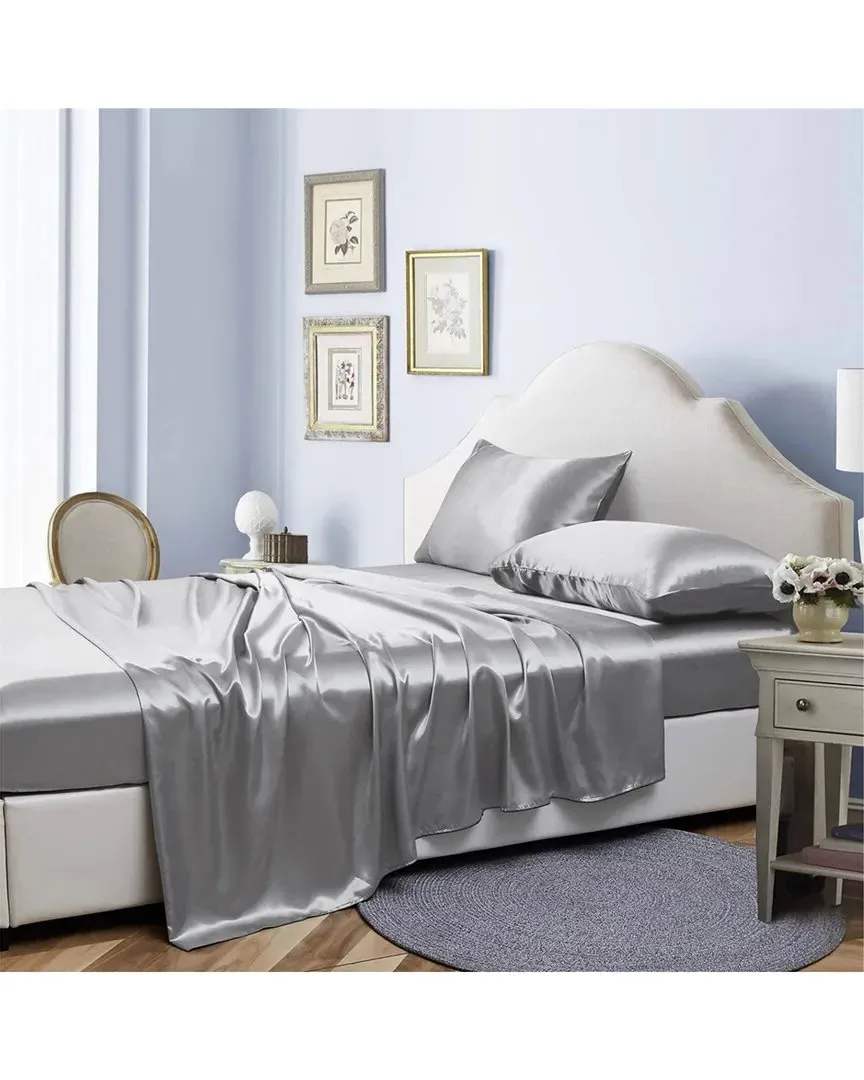 Silky Satin 4pc Sheet Set - Silver, Polyester